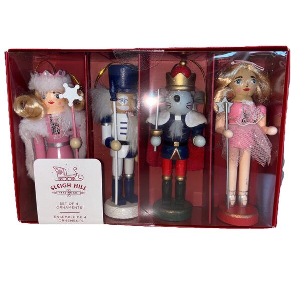 Sleigh Hill Trading Co Nutcracker Mouse King Wood Ornaments Christmas Set of 4 - Picture 1 of 5